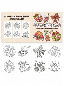 1pc 52 Pages Christmas Coloring Book, Simple & Cute Coloring Book For Kids, Birthday/Holiday Gift