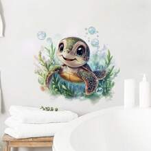 Pegatinas de pared con diseños de tortugas de dibujos animados de la serie de vida marina, impermeables, para decoración de habitaciones de niños, salas de estar, baños, dormitorios y talla grande, regalos ideales para cumpleaños, graduación y decoración del hogar.