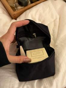 Solid Color Mini Square Cosmetic Bag, Simple & Elegant Nylon Zipper Makeup Bag, Washbag, Organizer For Home, Travel, Daily Use