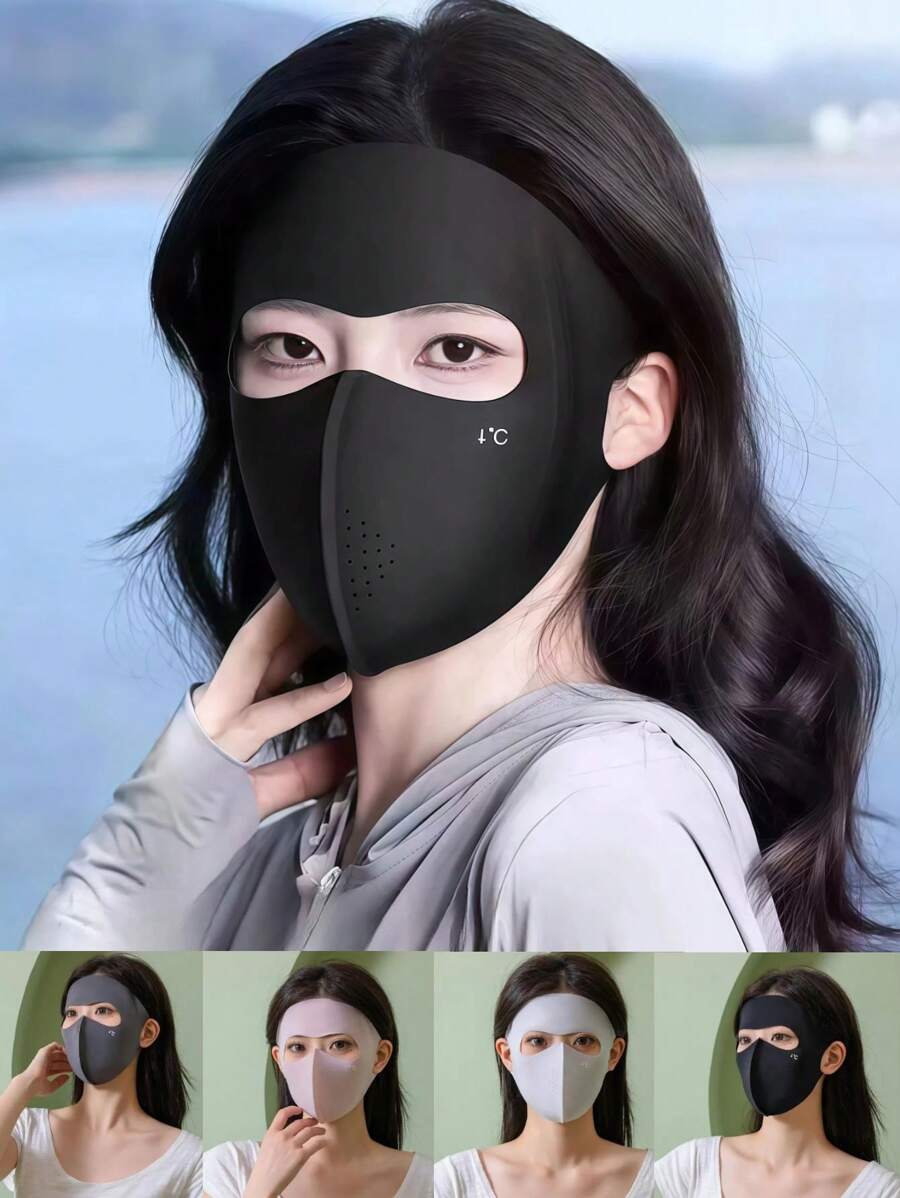 1 件装全新无缝轮廓透明质酸女士面部防晒面膜，阻挡紫外线，优质尼龙，适用于眼部和面部