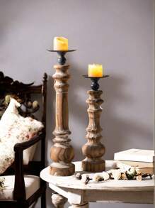 1p 美式古典风格烛台适用于客厅、餐桌、书桌、储物架、装饰照明、木制金属烛台 - 彩色 - 查看 1