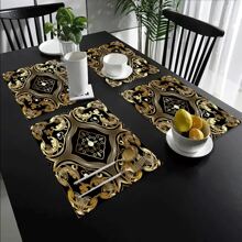 Elegant Pearl & Golden Floral Linen Placemats (1/4/6pcs Set) - Non-Slip, Heat-Resistant, Machine Washable, Perfect For Dining & Coffee Tables - Ideal For Home Decor