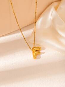 1 pièce Collier pendentif à lettre initiale de ballon à bulles en acier inoxydable plaqué or épais pour femmes et hommes, bijoux de mode personnalisés