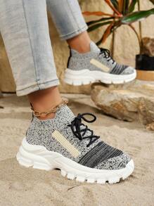24pcs New Women's Colorblock Hollow Breathable Vintage Floral Lightweight Road Running Sneakers - Dark Grey - View 5
