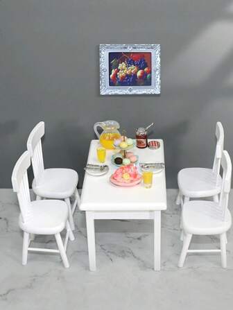 1pc/2pcs/5pcs White Wooden Doll House Table And Chairs Set, Doll House Romantic Dinner Table And Chairs, Painted Version (White), Can Be Paired With Candles, Steak, Desserts And Drinks To Set The Cozy Ambiance! A Delicate Set! Suitable For Thanksgiving, Valentine's Day, Christmas, Mother's Day, Graduation Gifts, Ideal For Various Holidays!