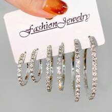 17KM 3pairs Rhinestone Decor Hoop Earrings