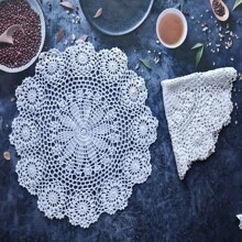Sousplats Redondos Crochê Feitos à Mão Individuais de Renda Individuais Tricotadas Vazadas Sousplats Resistentes ao Calor Decoração de Mesa 16pol Bege/Branco