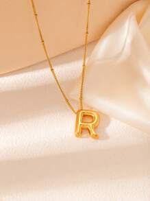 1 pièce Collier pendentif à lettre initiale de ballon à bulles en acier inoxydable plaqué or épais pour femmes et hommes, bijoux de mode personnalisés