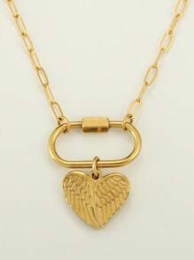 1pc Luxury Gold Stainless Steel Heart Pendant Necklace, Elegant Design Suitable For Daily Wear, Gift For Mother's Day