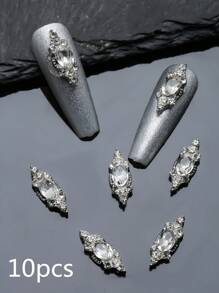 Gold Silver Shiny Rhinestone Nail Charms 10pcs 3D Alloy Nail Supplies DIY Nail Gems Nail Art Decorations Gift For Girls Accessories Adorn Nails Shoes Clothes Bags Crafts