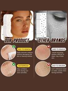 6 Sheets Gold Freckles Temporary Face Tattoos, Glitter Freckles, Sparkle Freckles, Waterproof Gold Face Makeup Freckle Tattoo, Holiday Party For Women Girls