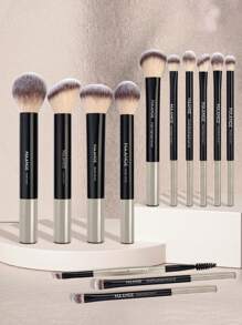 MAANGE 13pcs Professional Soft Long Aluminum Tube Makeup Brush Set,Soft Foundation Brush, Eyeshadow Brush, Eyebrow Brush, Blending Brush,Highlight Brush,Concealer Brush,Makeup Brush For Powder Liquid Cream,For Daily Use And Travel,Makeup Accessories Gifts For Friends ﻿ ﻿ ﻿ - 黑色 - 查看 9