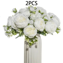 Artificial Peony Silk Flowers, 2 Bunches Fake Floral Arrangement For Bohemian Farmhouse Decor, Wedding And Engagement Table Centerpieces, Four Seasons Home Decor For All Room Types - No Vase Gifts Birthday Graduation