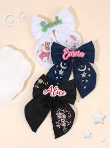 1pc Custom Embroider Hair Bows For Women Girls Acrylic Personalized Name Bunny Star Moon Flower Embroidered Bow Alligator Clips Acrylic Customized Name White Navy Blue Black Bow Hair Clips Cute Bunny Star Moon Flower Bow Barrettes For Easter Party Vacation Holiday Gifts Bow Hair Clips Women Hair Accessories,Durable,Colorful,Cute,Adorable,Funny,Kawaii,Y2K,Stylish,Unisex,Casual,Custom,Personalized,Unique,Customized,Ideal Gifts For Him,Ideal Gifts For Her,Her,Boyfriend,Girlfriend,Family,Friends - Multicolor - View 2