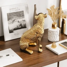 1pc Electroplated Gold Sitting Leopard Desktop Decor, Resin Crafted Animal Sculpture Ornament, Home Decor Symbolizing Wealth And Feng Shui Gifts Birthday Graduation