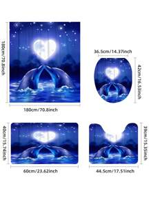 1/4pcs Heart-Shaped Moon & Dolphin Pattern Printed Waterproof Shower Curtain Set, Including 12 Hooks, Bath Mat, U-Shaped Toilet Cover, Ocean Elements, Decorative For Bathroom, Modern Home Decor, Machine Washable, Suitable As Gift Mother's Day Flowers,Personalized Gifts For Mom,Last Minute Gifts,Mother's Day Ideas,Mothering Sunday Gifts,Handmade Cards For Mum,Best Mother's Day Gifts Under $50