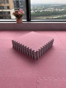12pcs Pink Linen Patchwork Floor Mats, 12*12*0.39 Inch Small Size Carpet Tiles, DIY Patchwork Rug, Bedroom Carpet, Room Decor Carpet, Living Room Carpet Tiles, Game Room Mat, EVA Backing & Linen Front, Washable, For Home Use