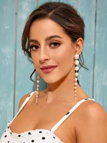 1 Pair Elegant Faux Pearl Tassel Dangle Earrings For Women, Suitable For Party, Holiday, Birthday, Business Occasions
