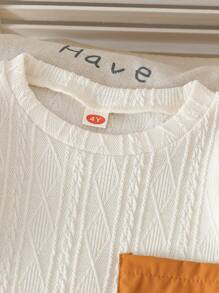 2 件装年轻男孩时尚简约圆领针织上衣 + 休闲短裤套装 - 杏色 - 查看 4