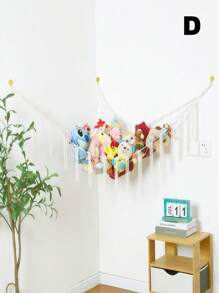 1个大型波西米亚风毛绒娃娃网，娃娃吊床，带流苏挂钩的网状悬挂式毛绒娃娃收纳架，毛绒动物角落悬挂式网架，适用于卧室装饰、节日装饰、房间装饰、家居装饰，可存放连衣裙、裤子、鞋子、牛仔裤、靴子、裙子等。