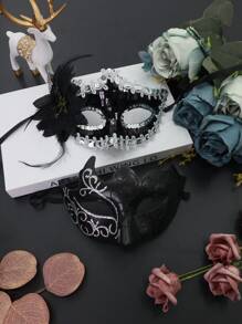 2pcs Elegant Textured Pattern Sexy Couple Mask Set, Suitable For Party, Masquerade Ball, Carnival Celebration, Year-Round Use - A - View 1