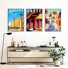 2pcs No Frame Modern Travel Wall Arts Posters Travel To Greece Athens Rhodes Island Wall Art Canvas,Provence Nice France Painting And Japan Beach City Summer Hiroshi Nagai Vaporwave PrintsVintage Posters Fishing Boats Seascape Home Room Decoration Nordic Wall Pictures Living Room Decor Gifts Birthday Graduation