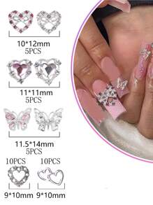 50 件心形标志指甲饰物水钻配银色和粉色宝石，适合女士美甲丙烯酸指甲装饰 DIY - 銀色 - 查看 3