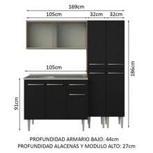 Mueble De Cocina Compacto De 169 Cm Con Tarja Emilly Madesa 11 Color Rústico/negro - Marrón y negro - Ver 3