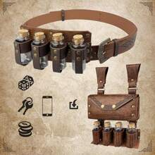 Medieval Alchemy Waist Belt Bag Combination With Multiple Potion Bottles, Viking Rivets Belt Pouch For Cosplay - A - View 6