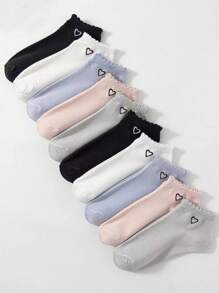 1/20 Pairs Women Solid Color Lace Heart Fashionable Comfortable Short Socks - Multicolor - View 2