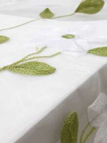 1pc White Magnolia Embroidered Sheer Voile Curtain Panel, Refreshing Design