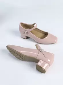 Women's Square Toe Casual Comfortable Rhinestone Buckle Chunky Heel Soft Sole Work Shoes - Pink - View 2