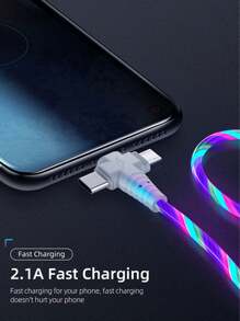 Câble de chargeur de téléphone lumineux, câble de chargement multicolore à LED RVB avec éclairage progressif, câble de chargement rapide USB C, câble chargeur universel 3 en 1 adaptateur micro USB Type-C 1 m / 2 m