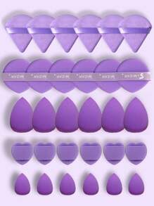 30pcs Makeup Powder Puff Set, Including: 6 Liquid Makeup Sponges+6 Mini Liquid Makeup Sponges+6 Triangular Powder Puffs For Powder And Makeup Sets+6 Air Cushion Powder Puffs For Facial Makeup+6 Mini Love Powder Puffs For Facial Concealer Cream, Foundation Cream Mixed Sponge - Multi-Color Makeup Sponge