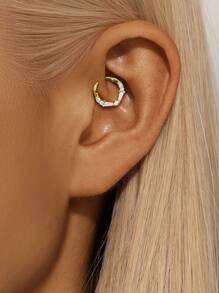 1pc S925 Sterling Silver Zirconia Ear Cuff Earring & Nose Ring, Fashion Jewelry For Women - Gold - View 5