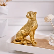 1pc Electroplated Gold Sitting Leopard Desktop Decor, Resin Crafted Animal Sculpture Ornament, Home Decor Symbolizing Wealth And Feng Shui Gifts Birthday Graduation