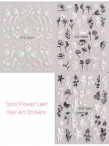 FULL BEAUTY 5D Zwart Wit Bloem Blad Nail Art Stickers 5D Geëmbosseerde Zelfklevende Acryl Decals, Kant Vlinder 3D Bloemen Bloeiende Lente Nail Art Decals DIY Zelfklevende Nail Art Decoraties Manicure