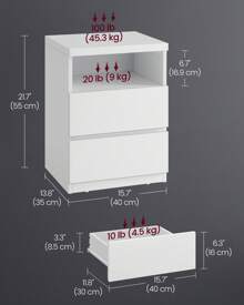 VASAGLE KAILYN Collection - Set Of 2 Nightstands With Adjustable LED Light, Bedside Table With Drawers, Side Tables, For Bedroom, Living Room, Modern Minimalist Style, White - UK Plug(220-240V) - View 6