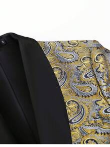 Precision Jacquard Paisley Patterned Suit Jacket - Yellow - View 3