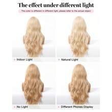 4 件套 28 英寸渐变棕色波浪蕾丝前假发，合成纤维，耐热，设计优雅 - 金色 - 查看 9