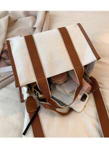 Customized Embroidered Fashion Canvas Large Capacity Handbag, Personalized Women's Commuter Shoulder Messenger Bag, Two-Way Usage, Customizable Letter Gift For Self-Use - Multicolor - View 4