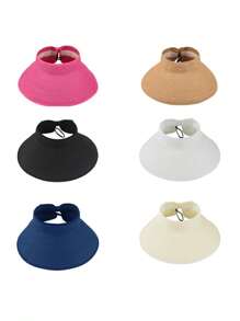 1pc Women's Sunhat Summer Hat Rims Rolled Up Straw Bow Sunblock Annual Hat Hat Folding Topless Beach New Summer Empty Sunblock Hat UV Resistant Women's Outdoor Sunblock Hat Casual Sunblock Hat Straw Wide Large Beachside Sunblock Hat - Multicolor - View 3