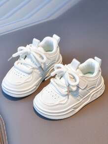 1 Pair Of Children's Casual Sports Shoes, Suitable For Daily Travel To School, Low Cut, Boys' Sneakers, Anti Slip, Wear-Resistant, Fashionable Multifunctional Board 2025 Fashionable New Style Suitable For All Seasons - White - View 3