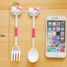 Sanrio 2 stuks/set Sanrio-serie Cartoon draagbare bestekset, inclusief vork en lepel in schattige KT-kat, Kuromi, My Melody-ontwerpen