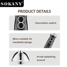 SOKANY SOKANY-02007 Multifunctional Mixing Stick, Stainless Steel Electric Handheld Mixer, Detachable Mixing Stick, Easy To Clean, Very Suitable For Smoothies, Mud, Milkshakes, Soups And Food Black Handle, . Kitchen Essentials, Food Mixers, Ergonomic Handles, Stainless Steel Mixers, Kitchen Mixers