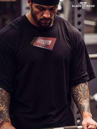 Nytt chokladmönster för män, rund halsad Casual kortärmad T-shirt med vardagsbyxor, lämplig för resor/semester/utomhuscamping/sport