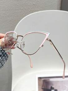 1 Pair Hollow Cat Eye Clear Lens Glasses - A - View 4