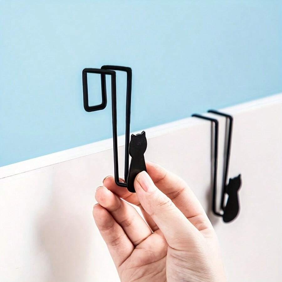 2 Heavy Duty Cast Iron Door Hooks - Cute Cat Shaped Door Hooks, Easy To Install, No Tools Required, Space-Saving Organizer For Entryway, Bathroom, Kitchen, Closet - Sturdy Hooks For Hats, Towels, Robes, Bags - Perfect Gift For Cat Lovers, Bathroom Storage, Fun Decoration, Durable Hooks, No Wall Hooks, Home Organizer - 鐵*2 - 查看 1