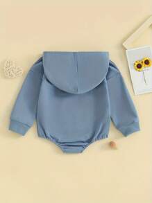 Newborn Baby Boys Girls Hoodie Romper Solid Color Long Sleeve Hooded Sweatshirt Bodysuit Spring Casual Clothes - Blue - View 3