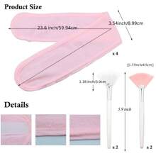 Facial Headband Face Mask Brush Set, Adjustable Towel Wrap, Soft Fan-Shaped Masks Brush, Non-Fragrance Polyester Brush Handle, Suitable For Normal Skin, ABS Plastic Handle Women Beauty Tool